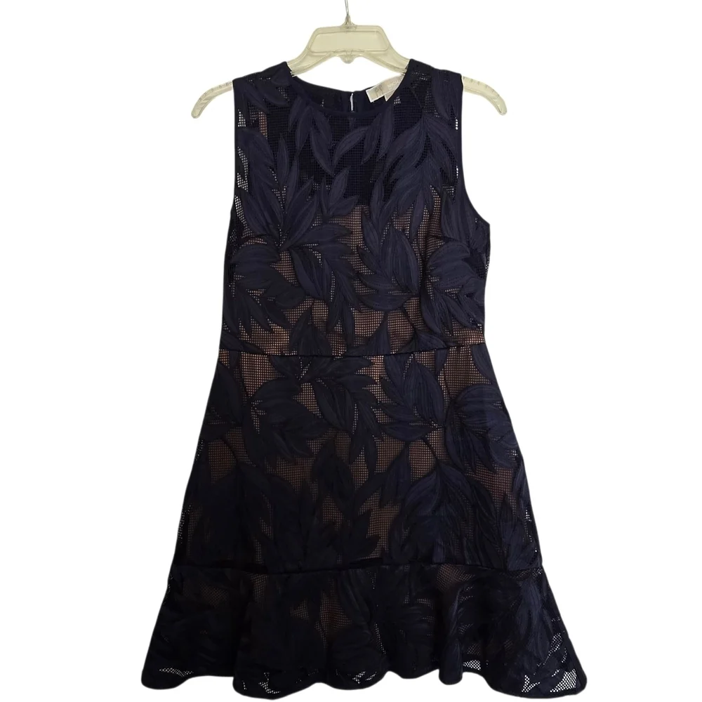 Michael Kors Navy Leaf Pattern Mini Dress